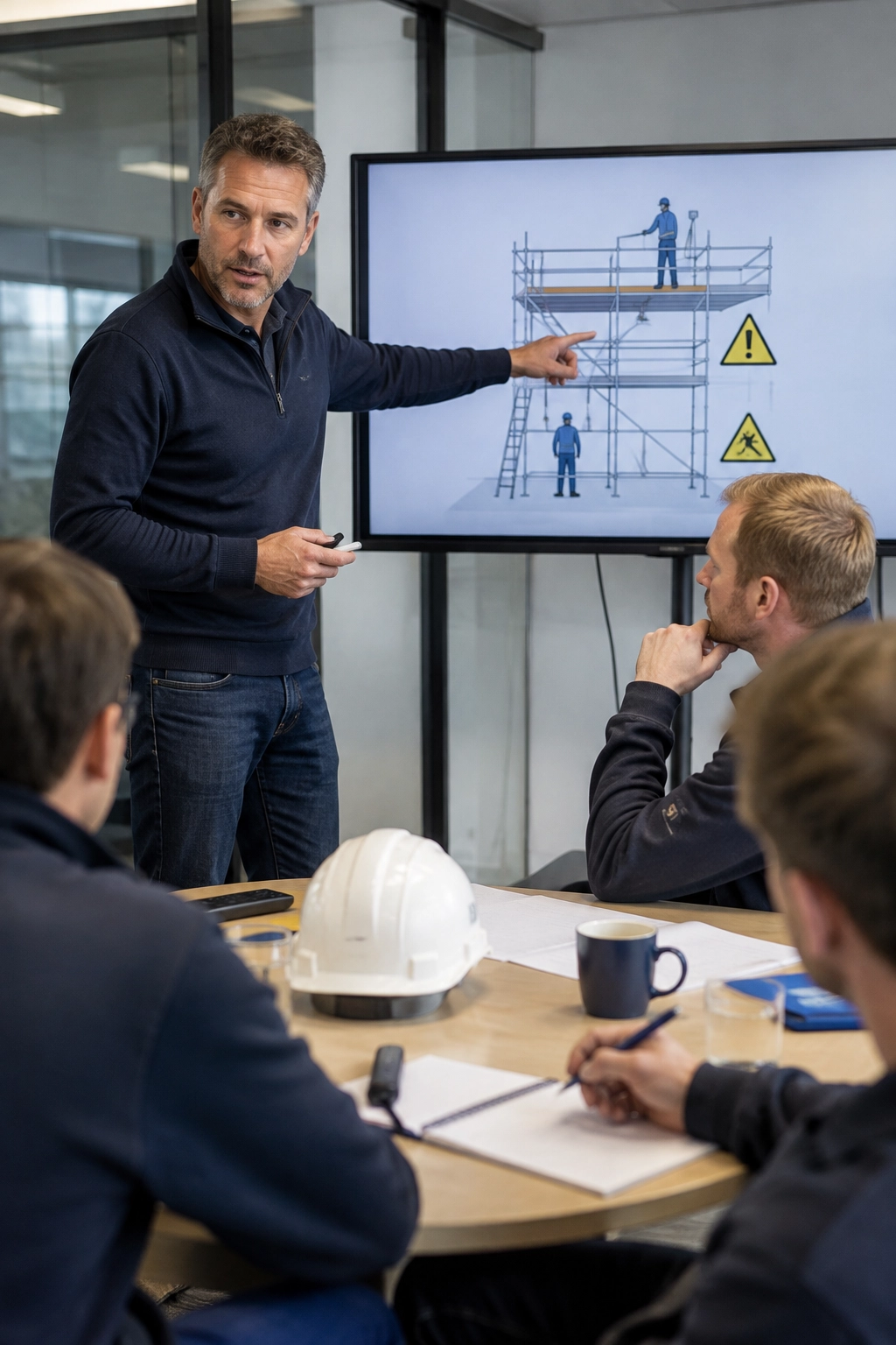 VCA-docent geeft werknemers uitleg over veilig werken tijdens een klassikale cursus.