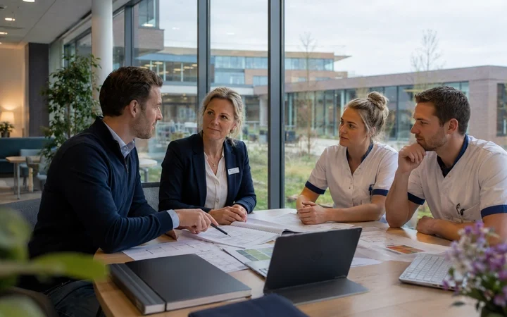 IVARBO adviseur bespreekt de RI&E met medewerkers van een Nederlandse zorginstelling.