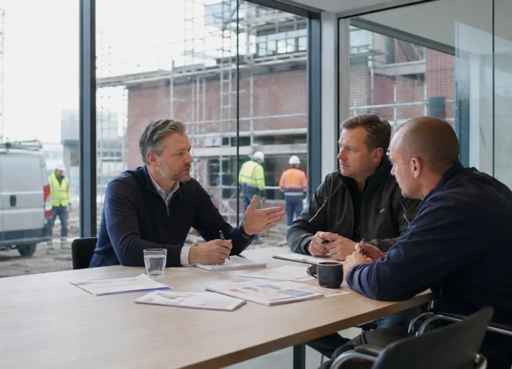 Veiligheidsadviseur bespreekt met een bouwbedrijf hoe de organisatie veiligheidsladder trede 3 aantoonbaar maakt.