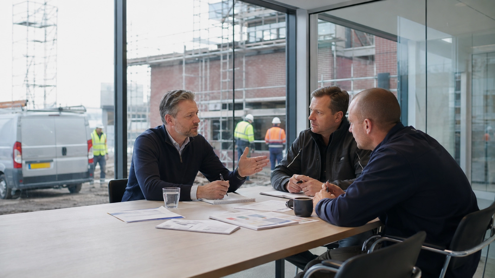 Veiligheidsladder trede 3 aantoonbaar maken Veiligheidsadviseur bespreekt met een bouwbedrijf hoe de organisatie veiligheidsladder trede 3 aantoonbaar maakt.