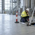 Mangatwacht houdt toezicht bij de toegang tot een besloten ruimte op een Nederlandse industriële locatie.